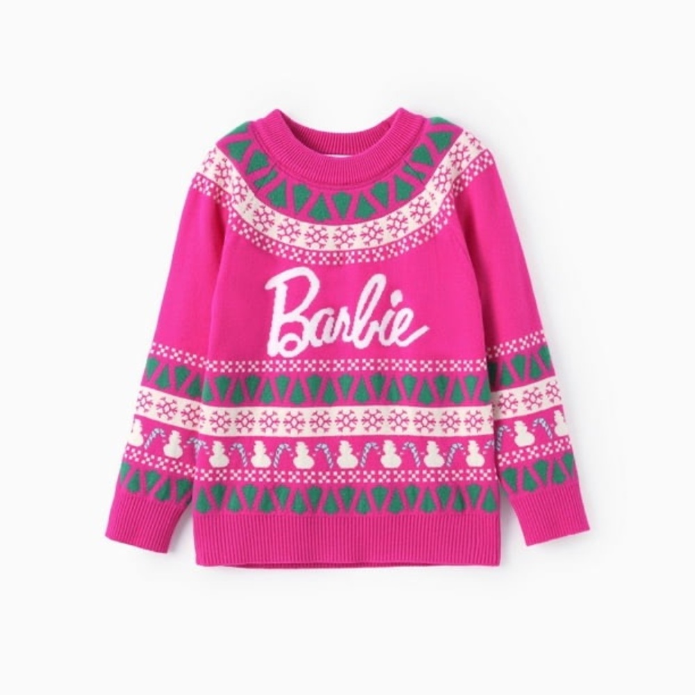 NWT PatPat 3-4 YEARS Pink and Green Kids Barbie Sweater holiday sweater
